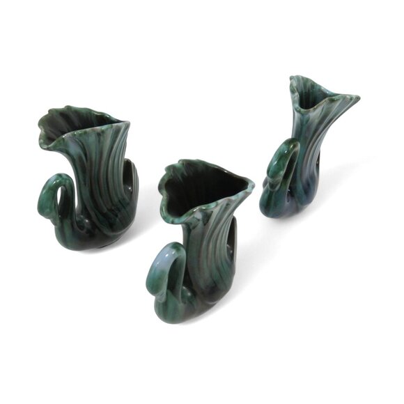 BMP Canada Green Ceramic SWAN Vases Trio Vintage Home Decor 6" Tall - Picture 6 of 11